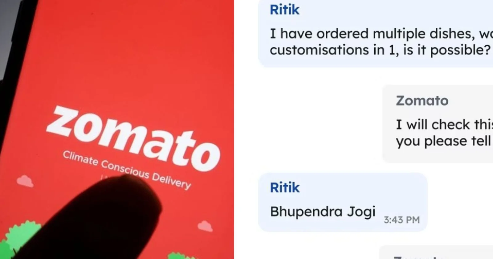 Zomato Customer Support Replies With A Hilarious Meme When The Customer Reveals His Name As Bhupendra Jogi
